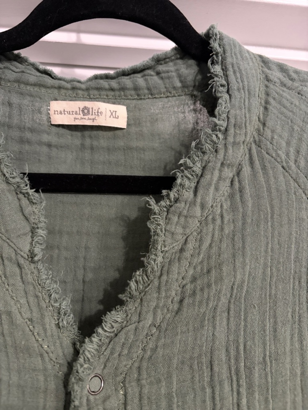 Natural Life Cotton Gauze Raw Hem Tunic with Pockets Green Size XL - Picture 2 of 10